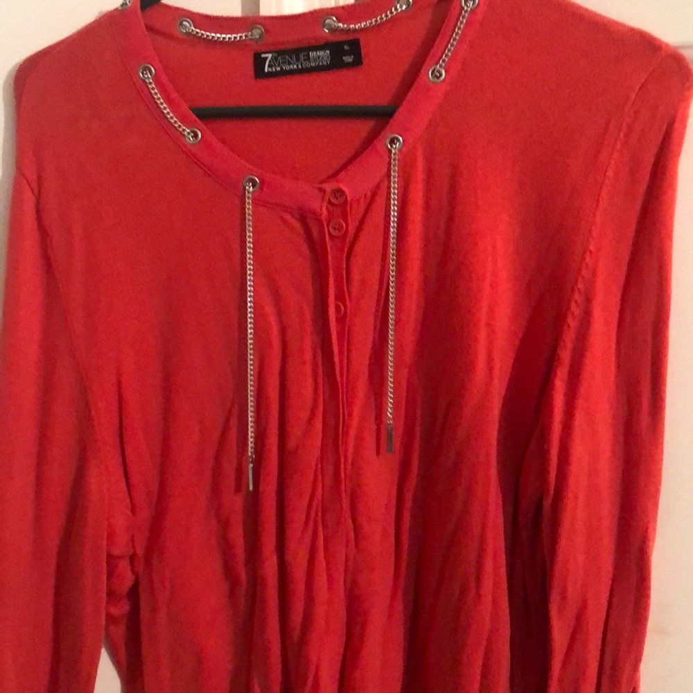 Cardigan with chain detailing around collar